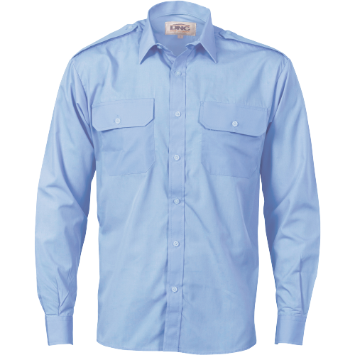 DNC Workwear Mens Epaulette Polyester Cotton Work Shirt Long Sleeve Casual 3214