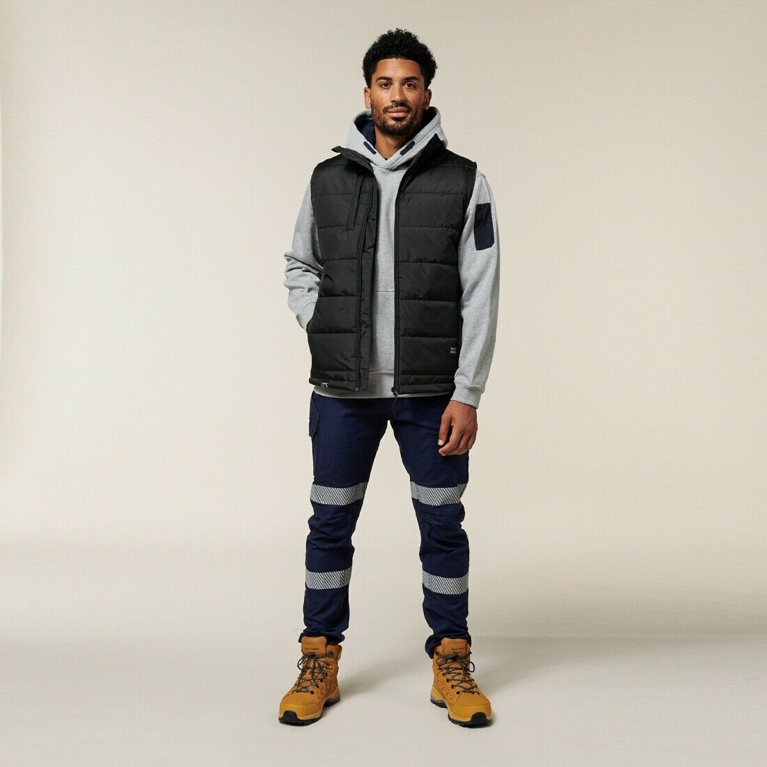 Hard Yakka Mens Puffa 2.0 Vest Water Repellent Insulated High Collar Warm Y21418-Collins Clothing Co