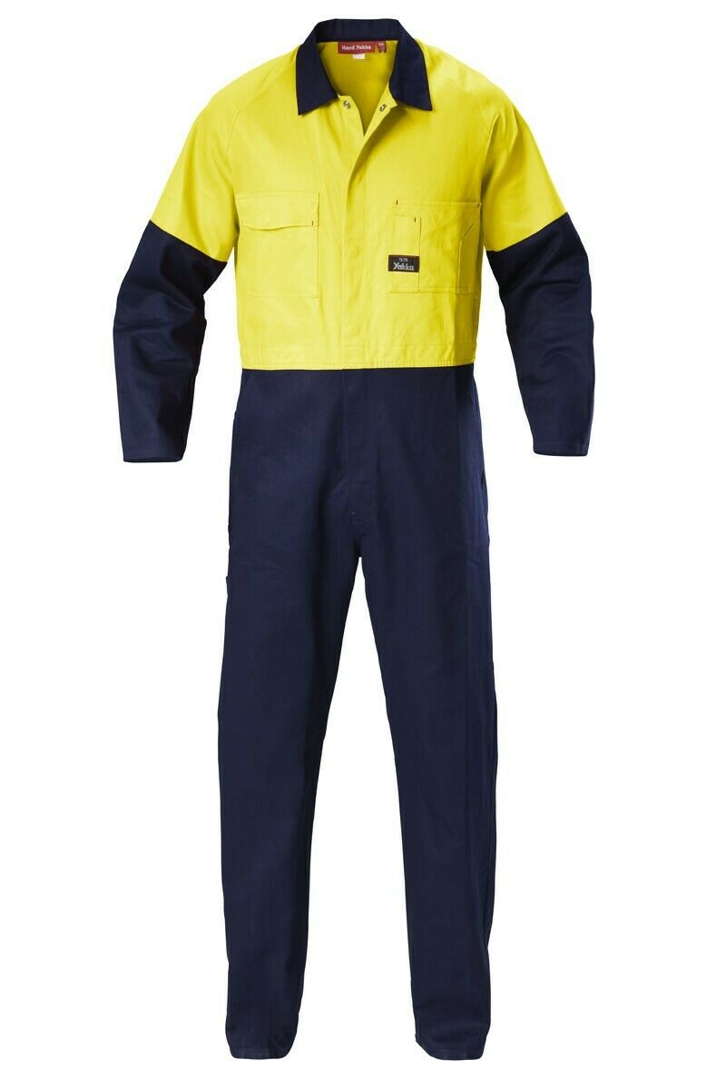 Hard Yakka Hi-Vis 2 Tone Work Phone Cotton Drill Coverall Overalls Y00270-Collins Clothing Co