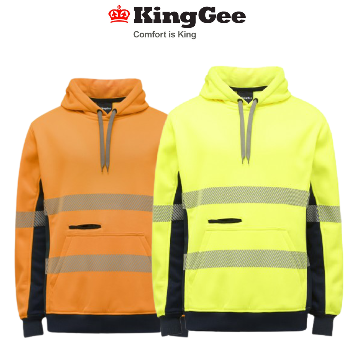 KingGee Mens Hi Vis Reflective Pull Over Hoodie Winter Fleece Work Safety K55054