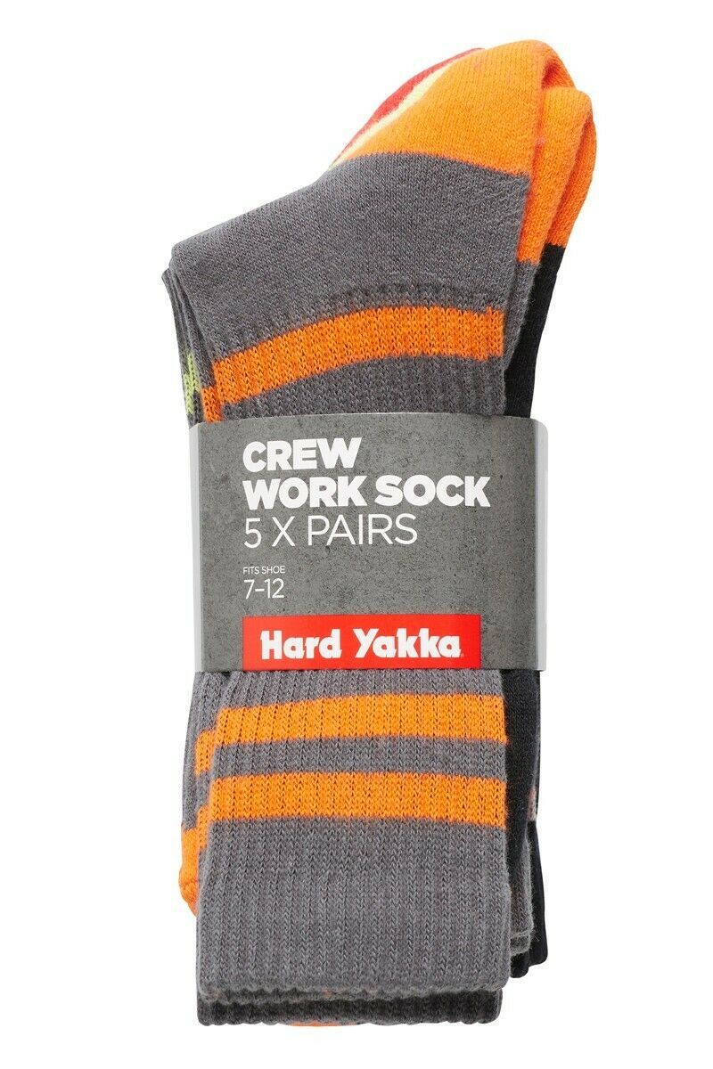 Hard Yakka Cotton Crew Work Socks 5 Pack Logo Athletic Padded Black Y20035-Collins Clothing Co