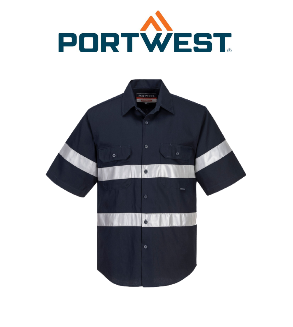 Portwest Geelong Shirt, Short Sleeve, Regular Weight Reflective Work MA909