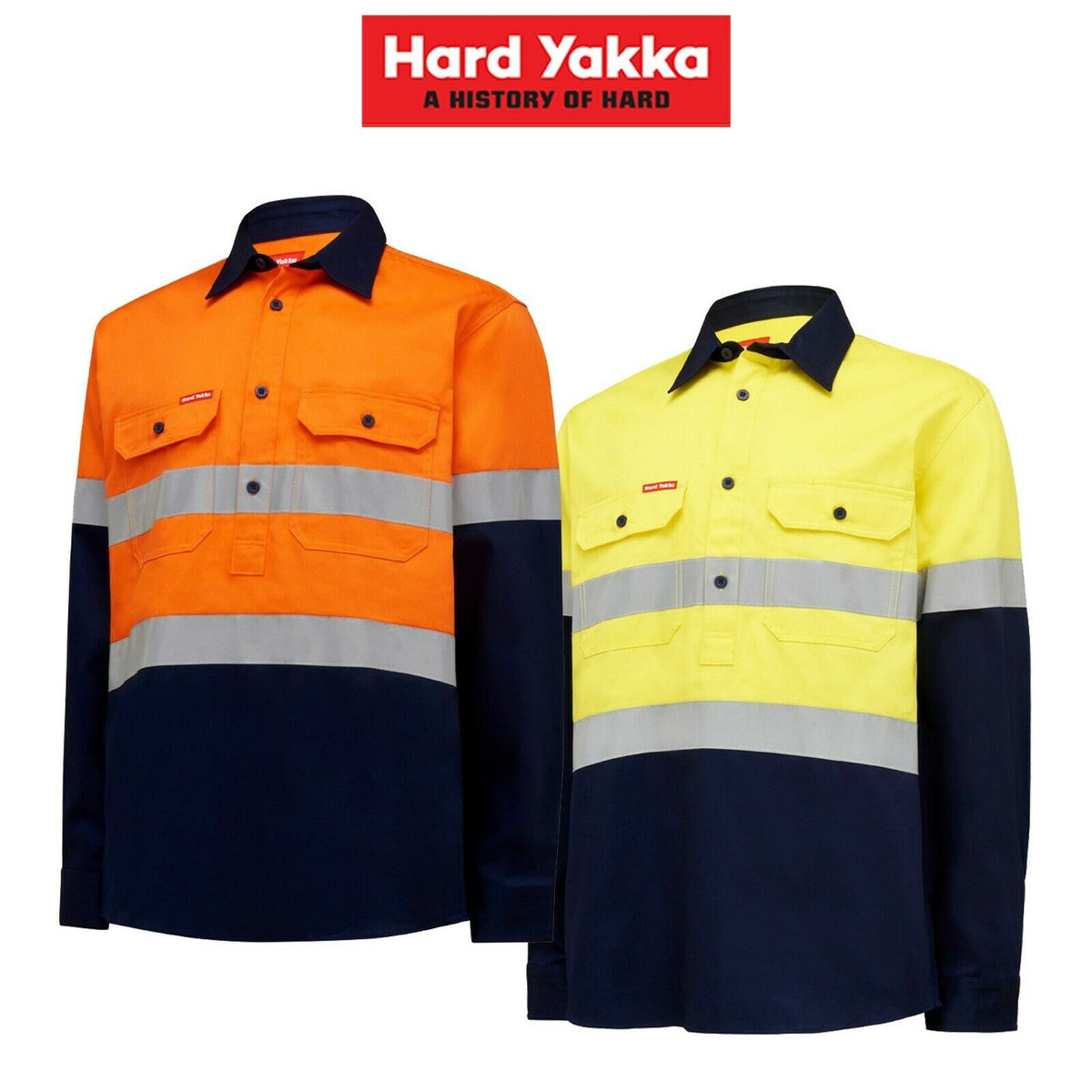 Hard Yakka Mens Core Hi-Vis Job Site Safety Tough Cotton Work Shirt Taped Y04615