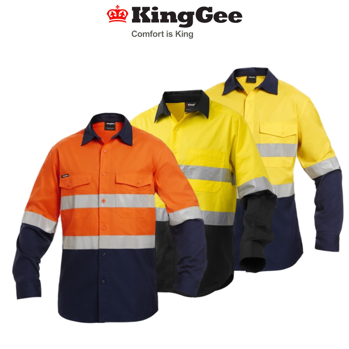 KingGee Mens Workcool Hi-Vis Taped Shirt Long Sleeve Work Lightweight K54880