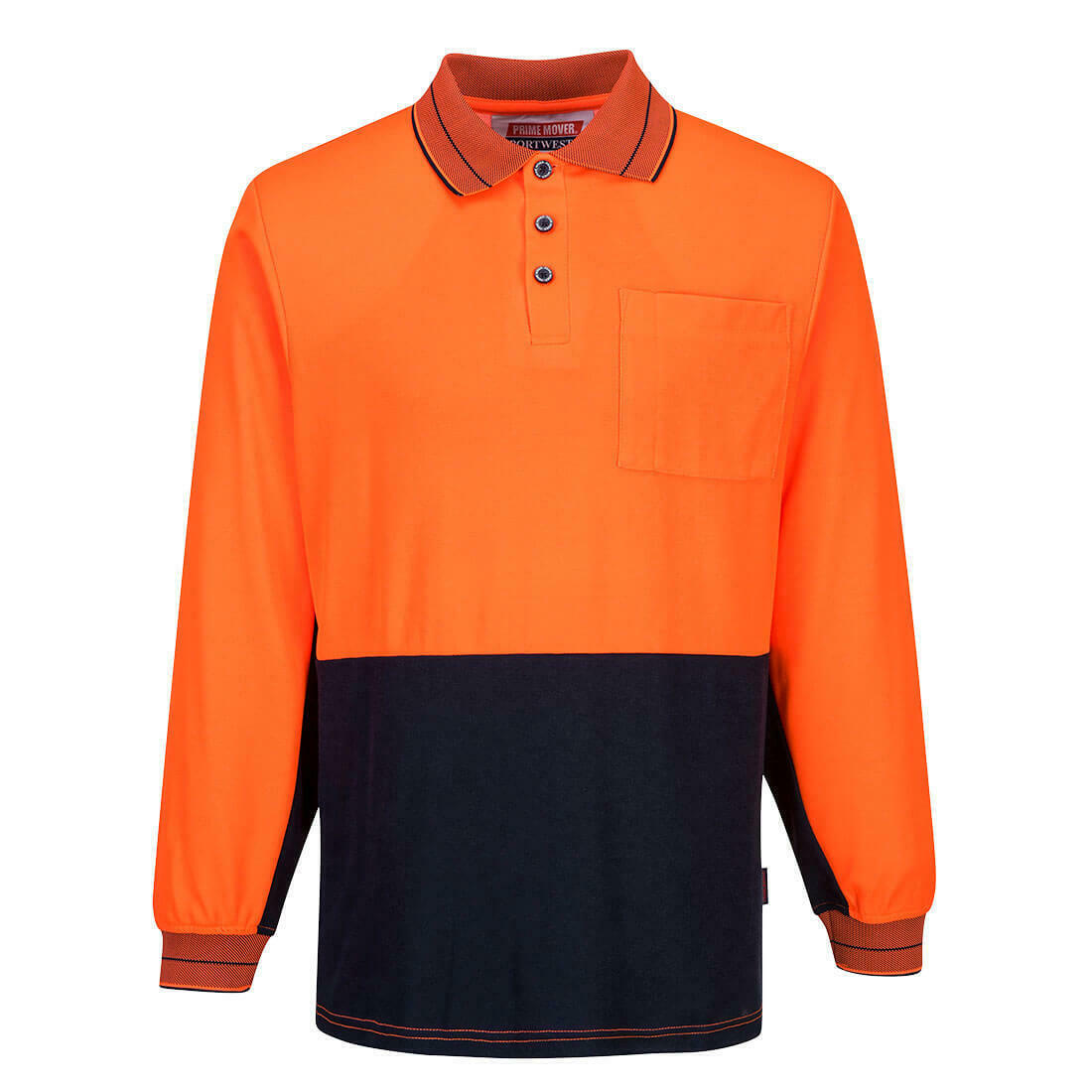 Portwest Mens Hi-Vis Prime Mover Cotton Long Sleeve Work Polo Shirt 2 Tone MP213-Collins Clothing Co