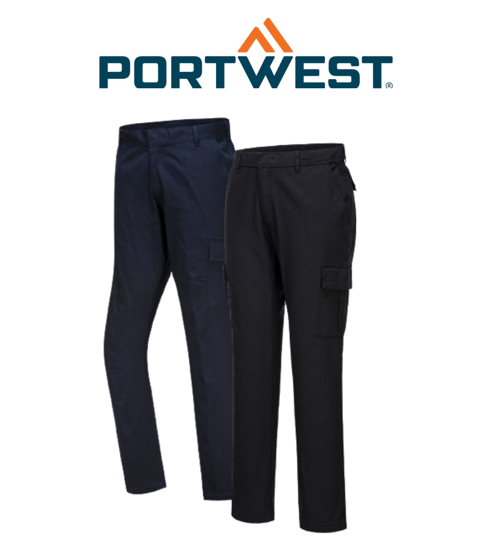 Portwest Stretch Cargo Combat Pants Slim Fit Reflective Trim Comfy Pant S231