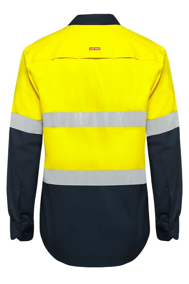 Hard Yakka Safety Hi-Vis Vented Cotton Taped Work Long Sleeve Shirt Y07940-Collins Clothing Co