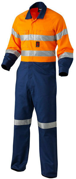 KingGee Mens Hi-Vis Combination Drill Overalls Spliced Cotton Work Safety K51525-Collins Clothing Co