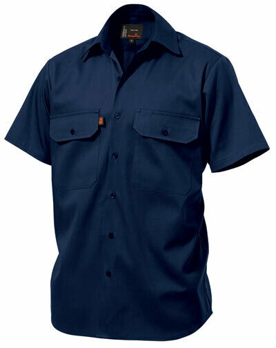 KingGee Mens Open Front Drill Shirt S/S Reinforced Work Cotton Comfy K04030