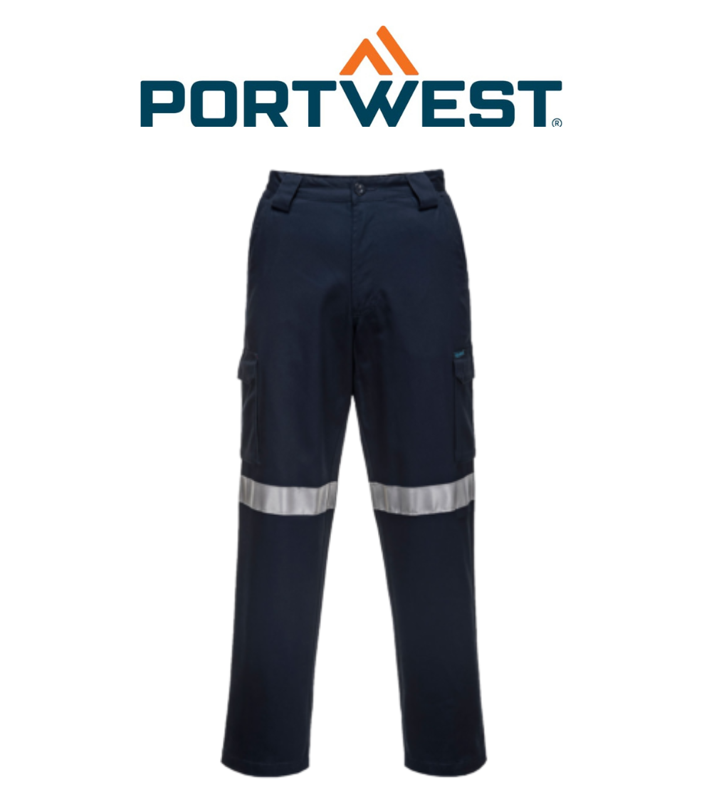 Portwest Mens Lightweight Cargo Pants Lumentex Tape Reflective Work Safety MW71E