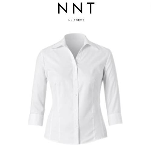 NNT Mens Textured Twill 3/4 Darted White Collared Business Shirt CAT4JG