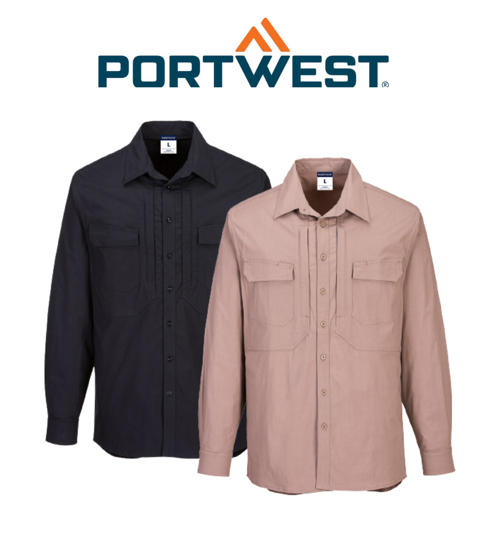 Portwest Utility Stretch Long Sleeve Shirt Breathability Casual Polo MS106