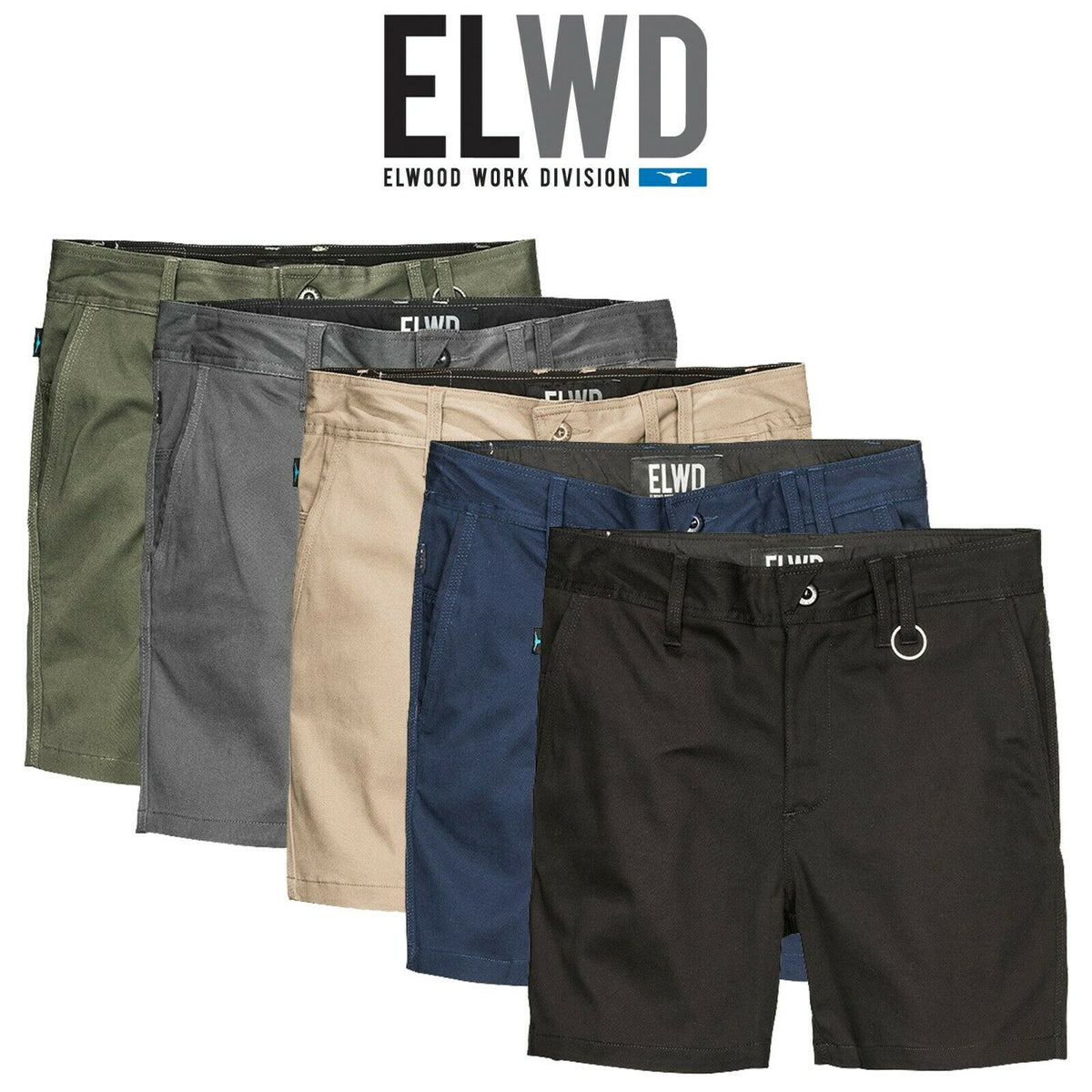 Mens Elwood Work Basic Shorts Stretch Twill Reinforced Pockets Tradie EWD202