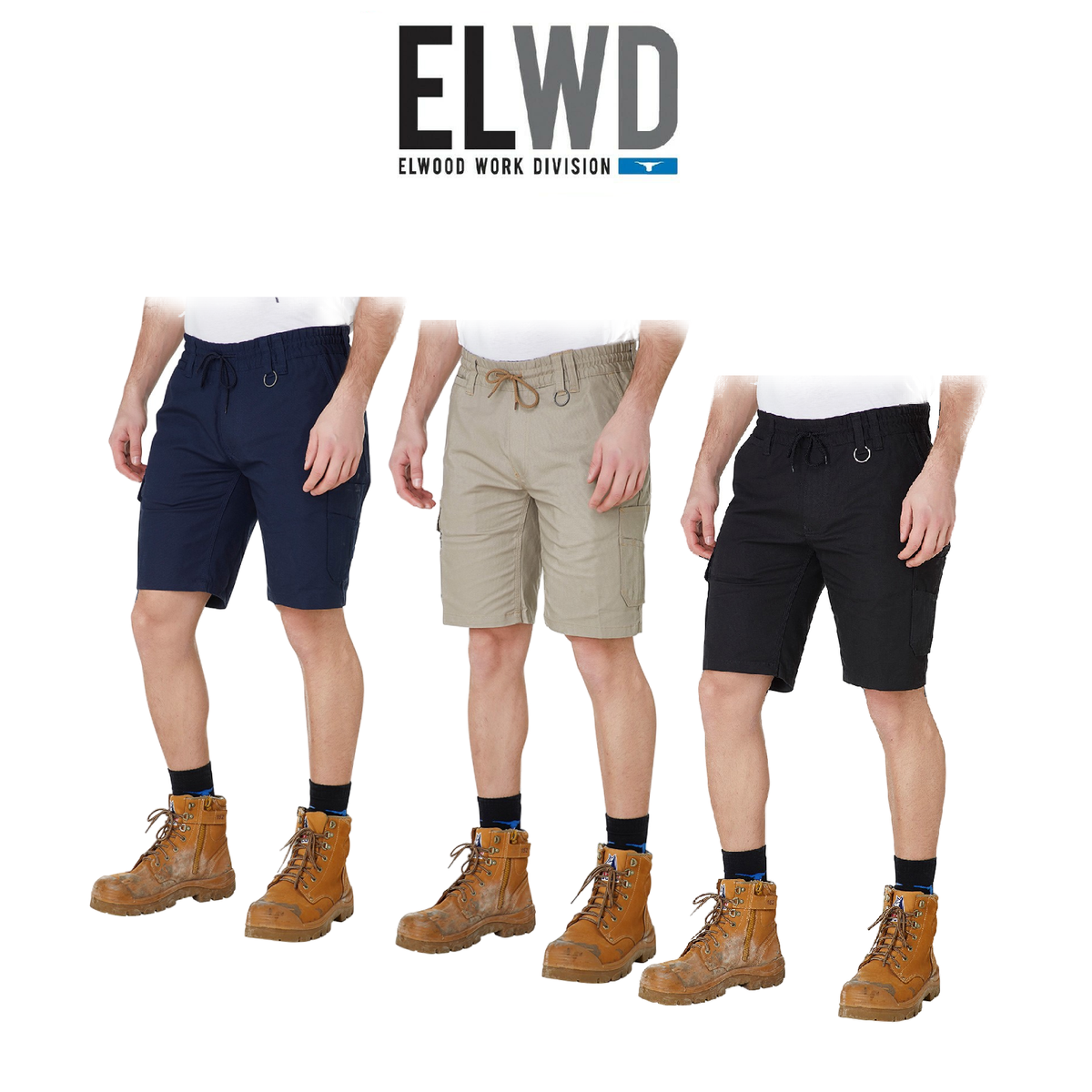 Elwood Mens Elastic Utility Short Summer Stretch Comfortable Workwear EWD203