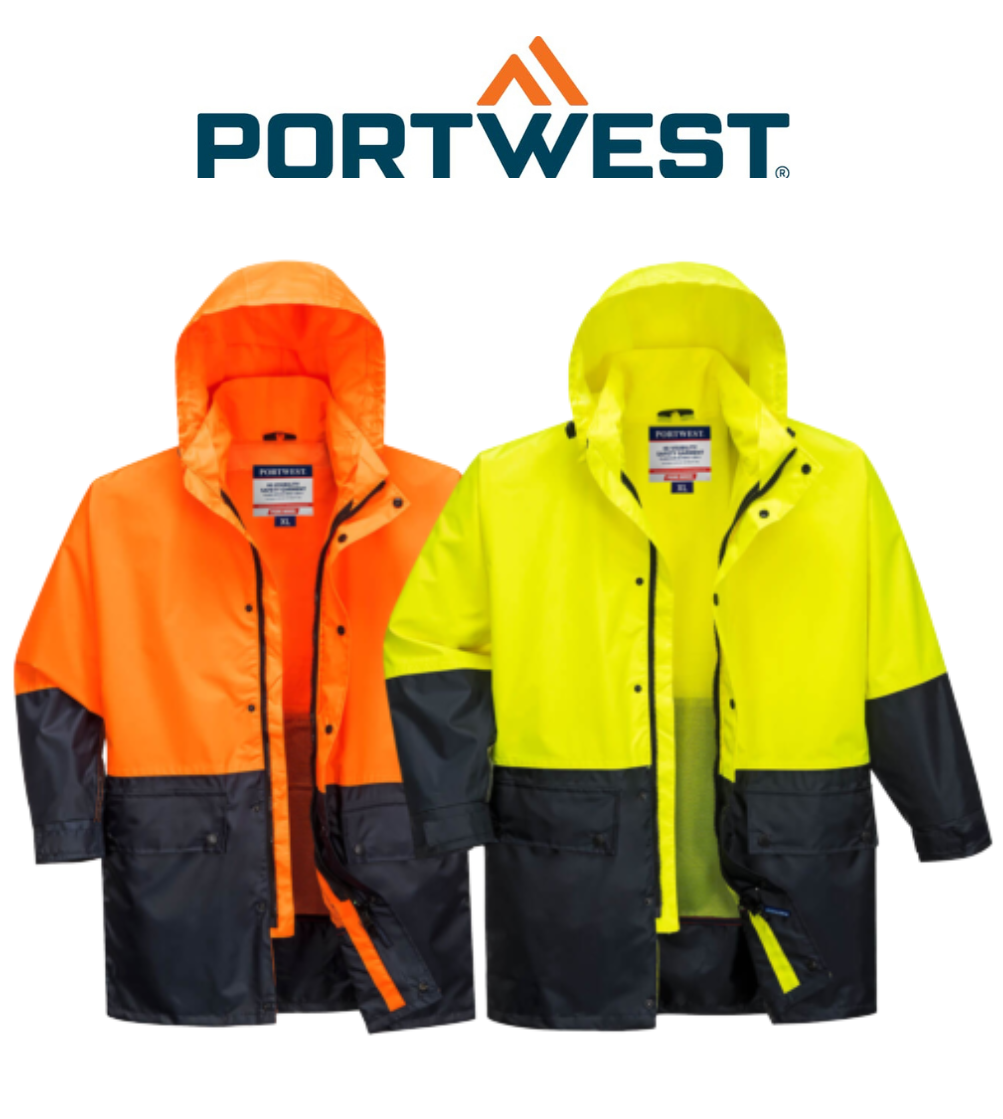Portwest Mens Kimberley Lightweight Hi-Vis Rain Jacket Waterproof Safety MJ206