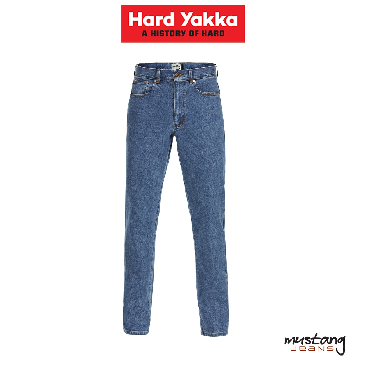 Hard Yakka Mens Mustang Stretch Jeans Denim Tough Regular Classic Fit Y43245