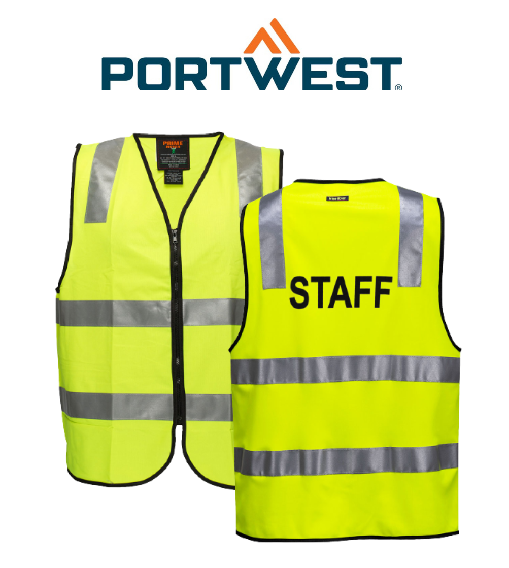 Portwest Staff Zip Vest D/N 2 Tone Hi Vis Reflective Tape Work Safety MZ107