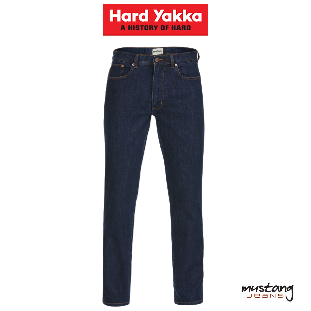Hard Yakka Mens Mustang Stretch Jeans Denim Tough Regular Classic Fit Y43247