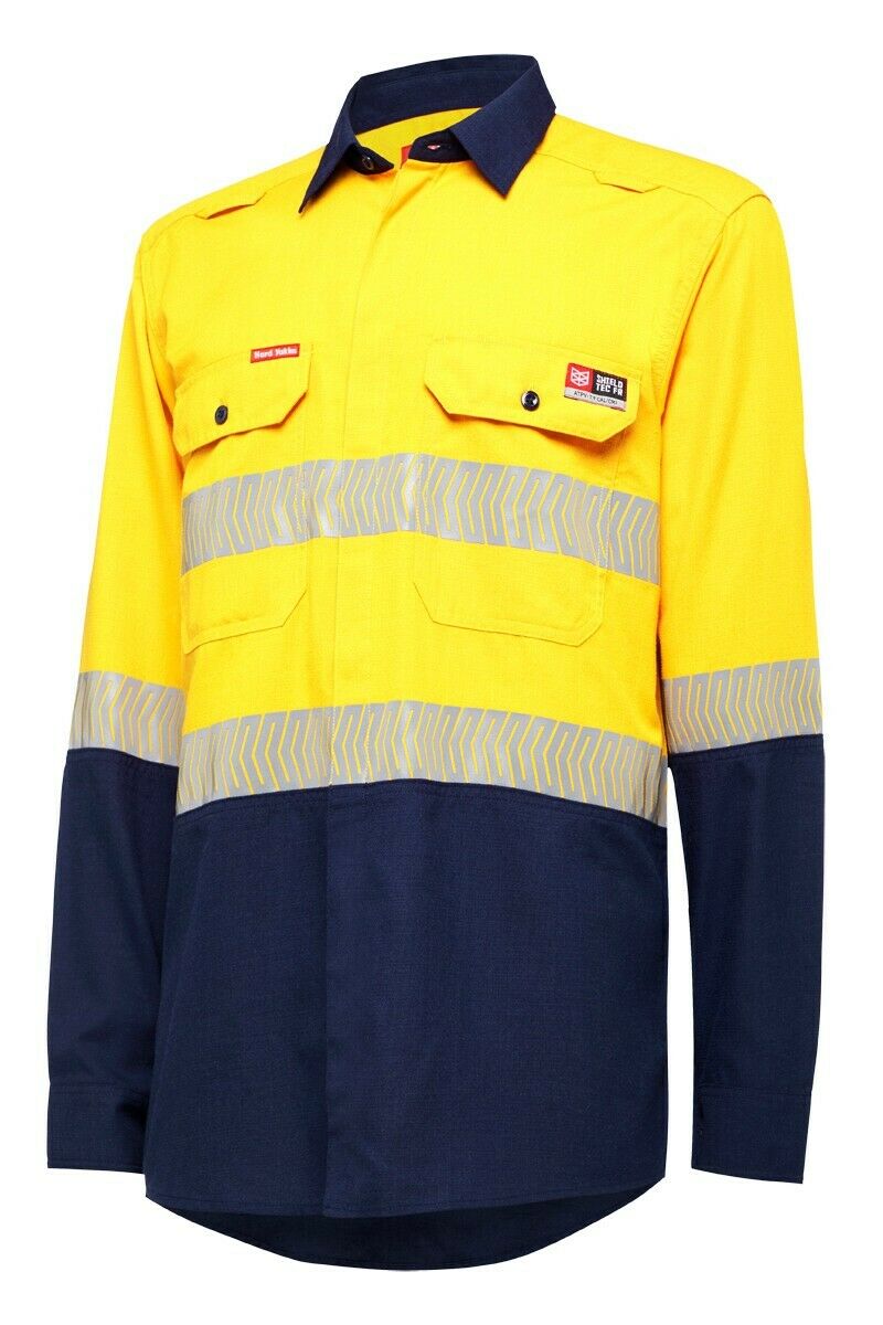 Mens Hard Yakka Fire Resistant ShieldTec Lenzing Hi-Vis Safety Work Shirt Y04370-Collins Clothing Co
