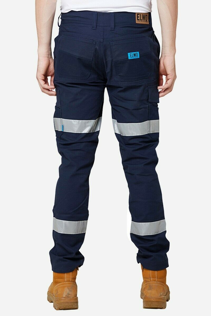 Mens Elwood Work Road Pants Stretch Canvas Phone Pocket Taped Safety Slim EWD106-Collins Clothing Co