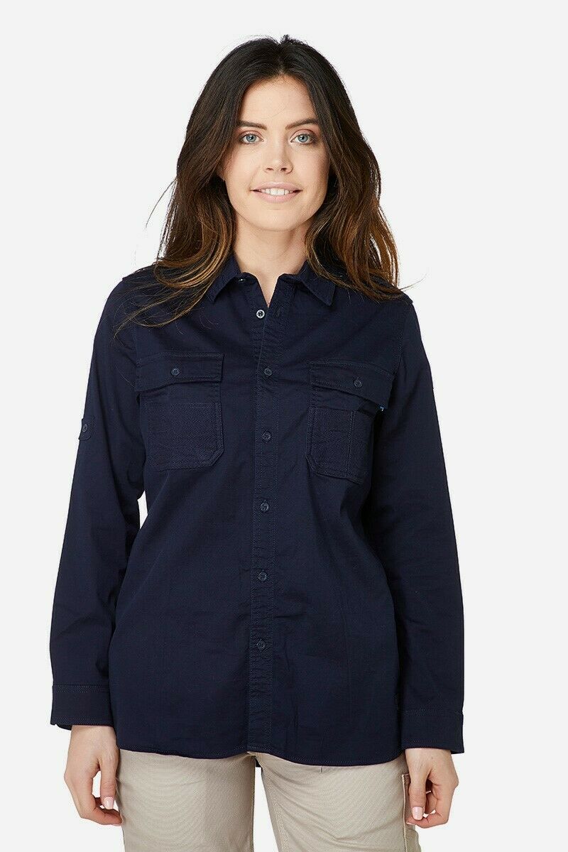 Womans Elwood Workwear Work Utility Stretch Twill Shirt Roll Up Sleeves EWD701