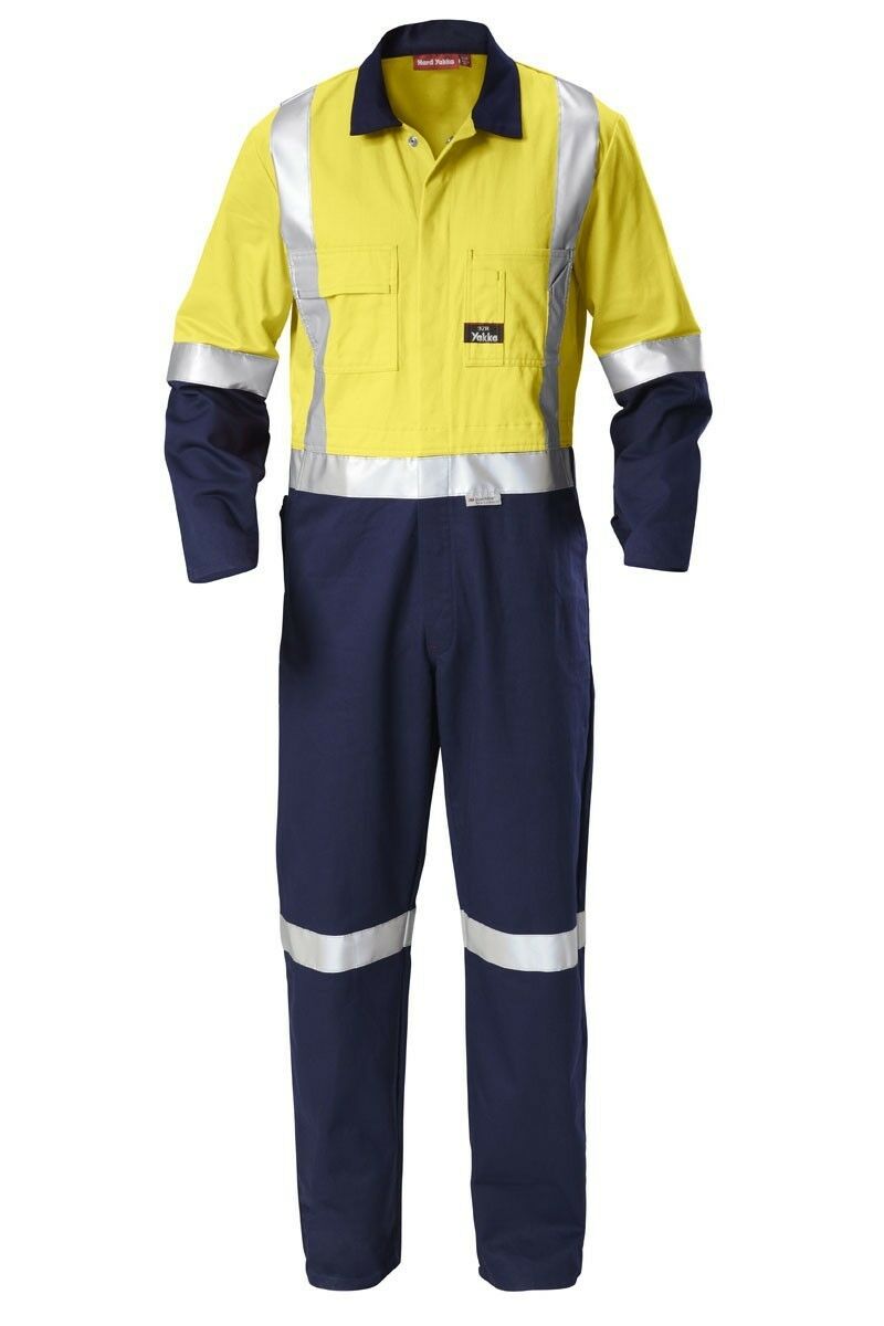 Mens Hard Yakka Hi-Vis Taped Cotton Safety Coverall Overalls Workwear Y00262-Collins Clothing Co