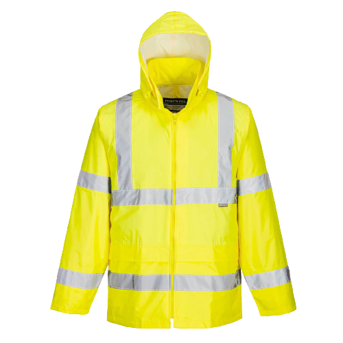 Portwest Mens Hi-Vis Rain Jacket Reflective Taped Hood Work Safety Comfy H440-Collins Clothing Co