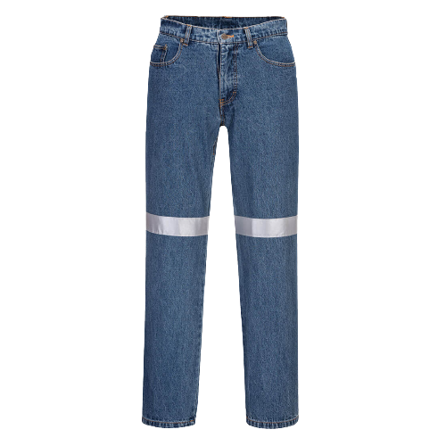 Portwest Denim Pants with Tape Pre Shrunk Reflective Tape Straight Pant MW169