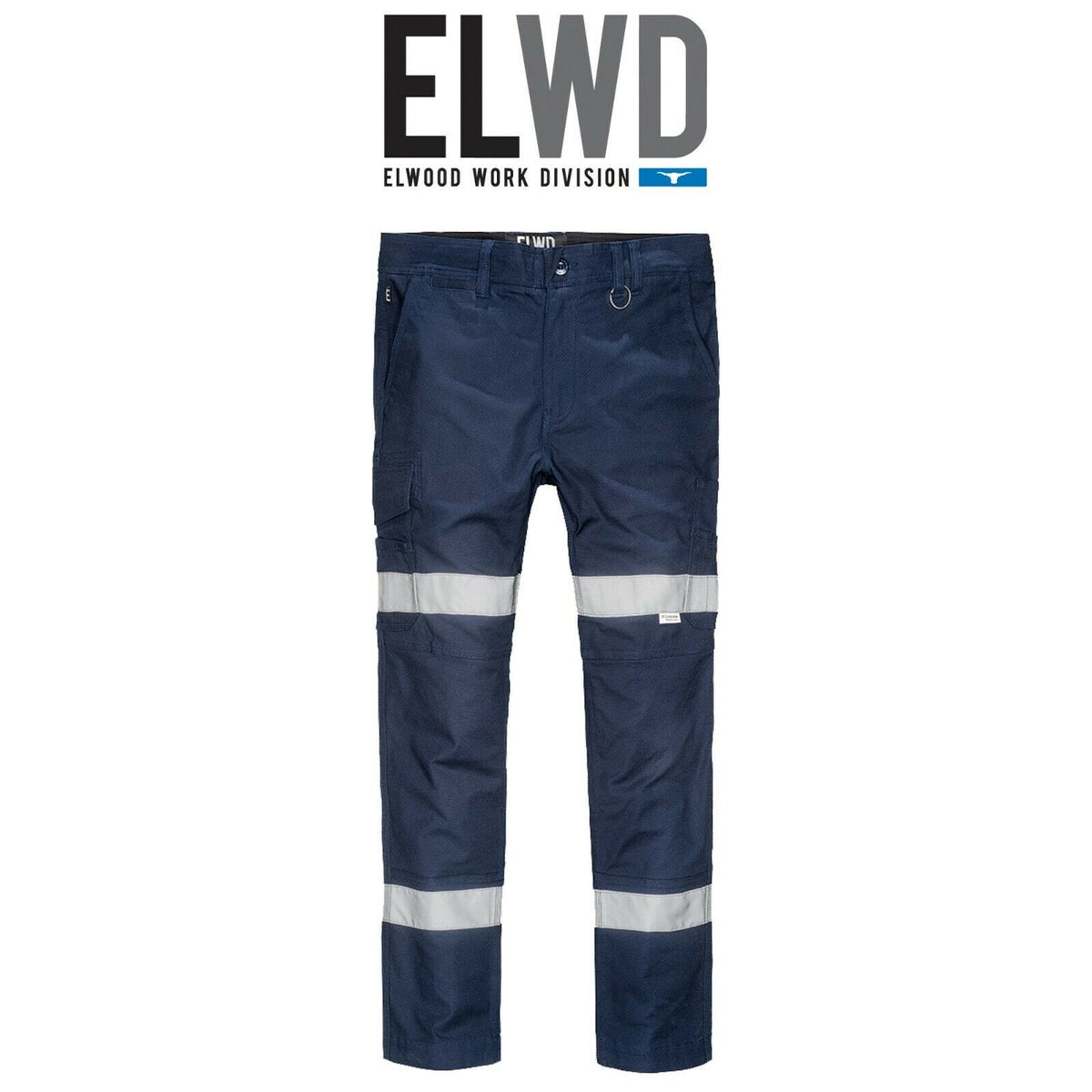 Mens Elwood Work Road Pants Stretch Canvas Phone Pocket Taped Safety Slim EWD106