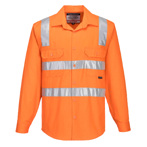 Portwest Hi-Vis Regular Weight Long Sleeve Shirt with Tape over Shoulder MS191-Collins Clothing Co