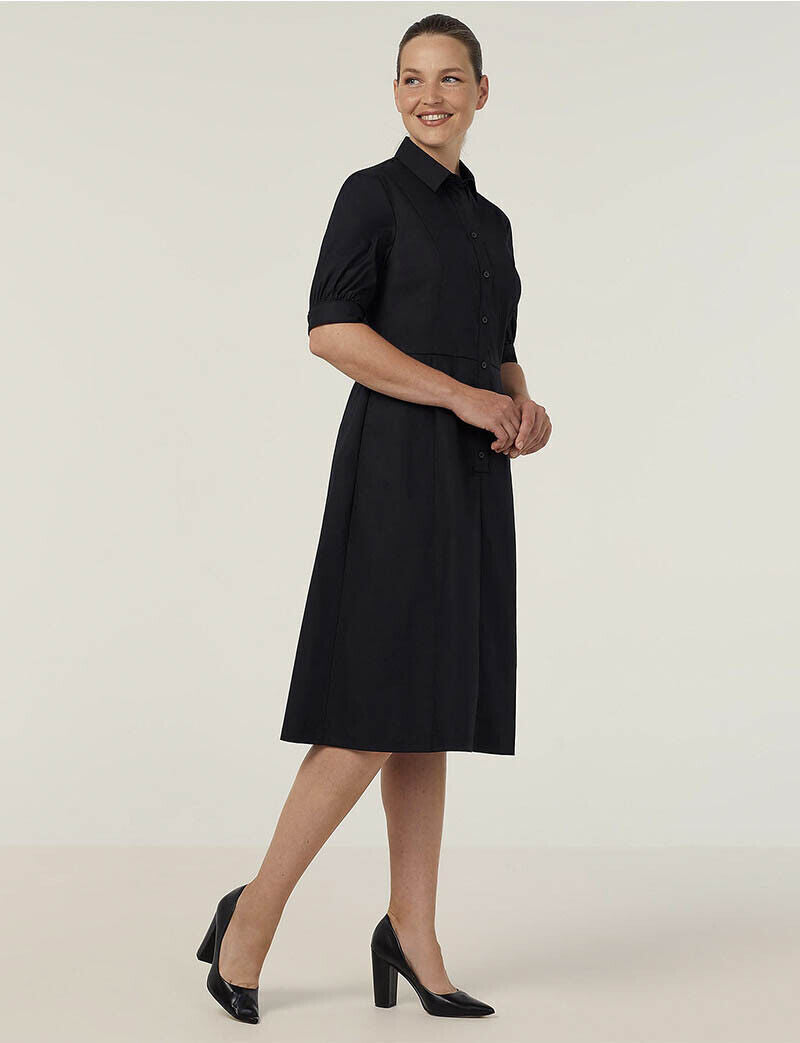 NNT Womens Avignon Shirt Dress Fit Flare Collared Elbow Length Cotton CAT69K-Collins Clothing Co