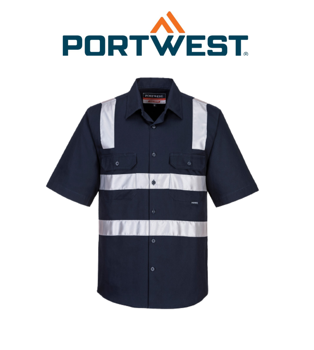 Portwest Brisbane Shirt, Short Sleeve, Regular Weight Reflective Work MS909