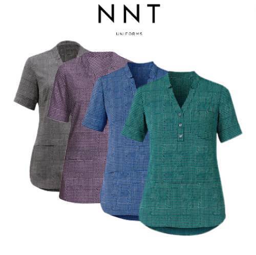 NNT Womens Pixel Print S/S Tunic V Neck Collar Sleeve Vents CAT9R9