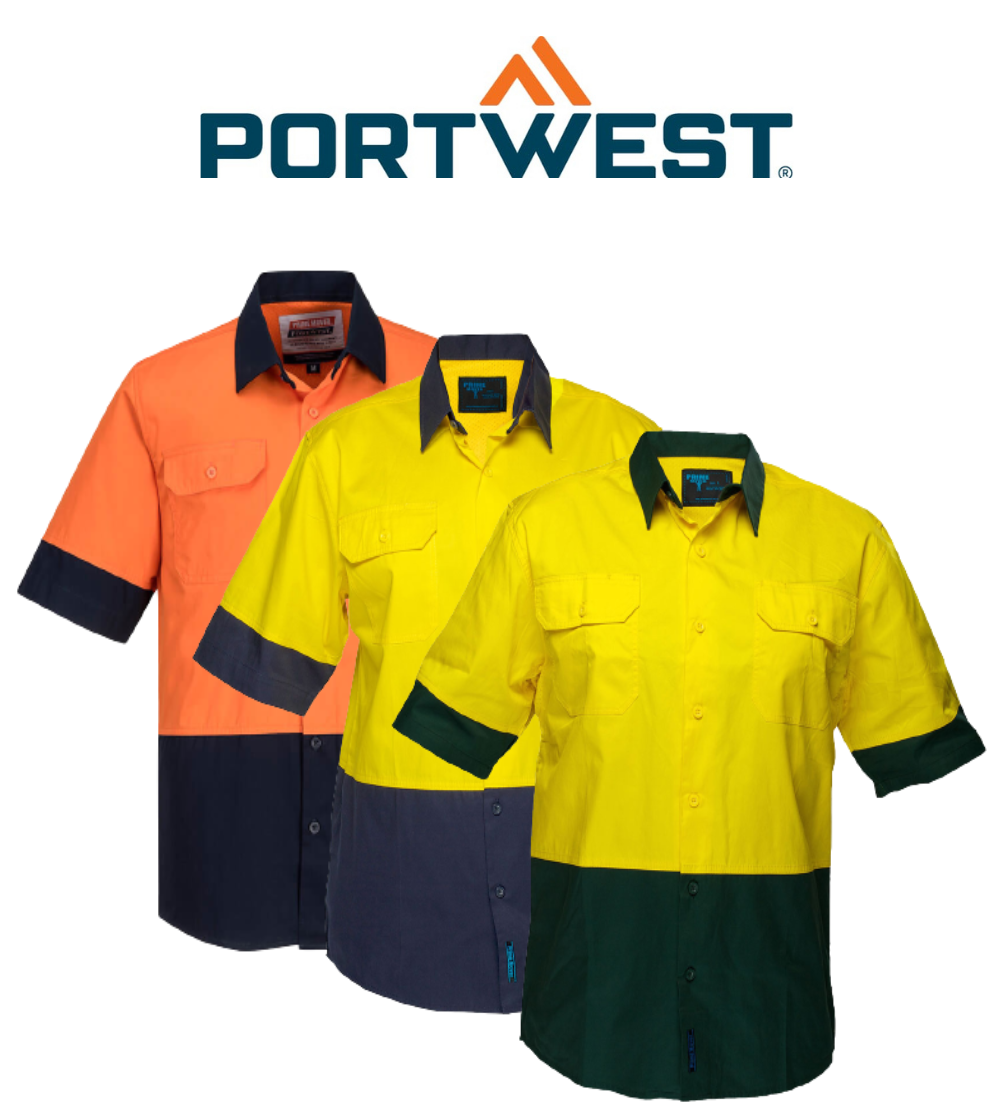 Portwest Hi-Vis Two Tone Lightweight Short Sleeve Shirt Reflecftive Safety MS802