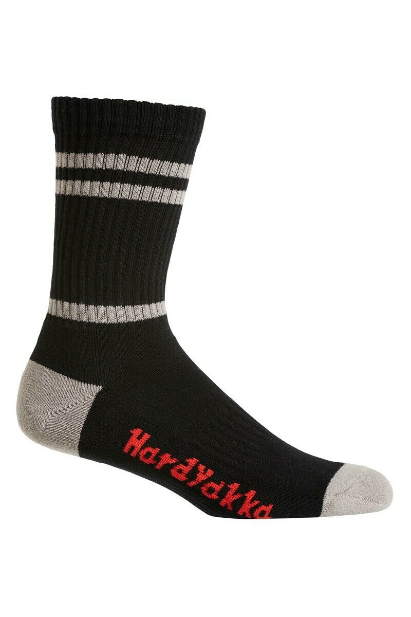 Hard Yakka Cotton Crew Work Socks 5 Pack Logo Athletic Padded Black Y20035