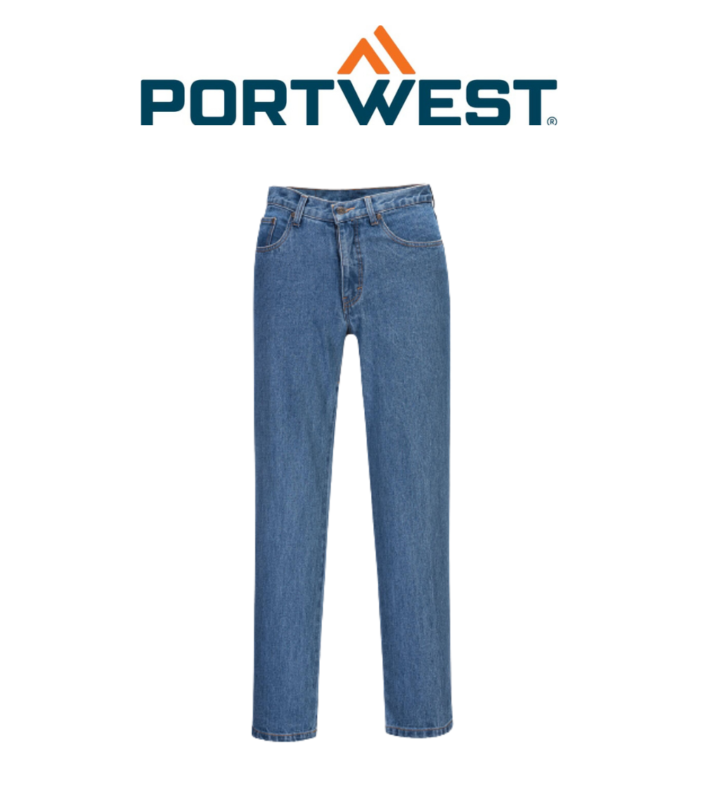 Portwest  Denim Pants Preshrunk Blue Cotton Denim Jeans Metal Button MW168