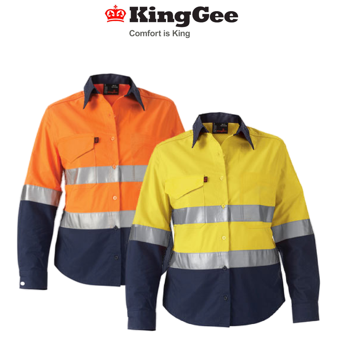 KingGee WorkCool 2 Womens Hi Vis Ref Spliced Shirt L/S Lightweight K44544