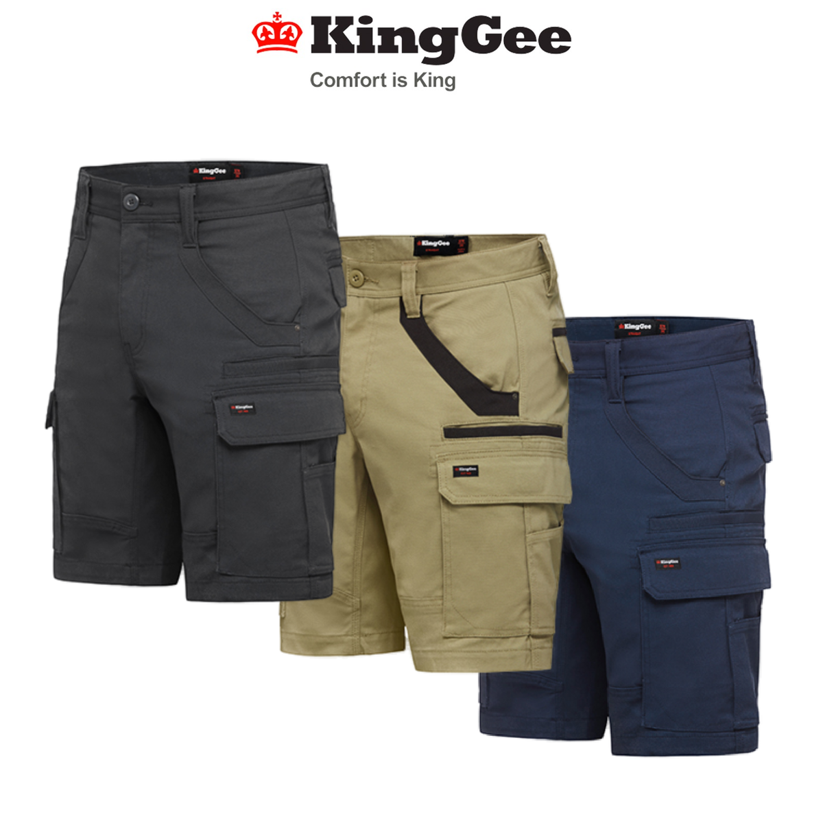 KingGee Mens Tradies Stretch Cargo Shorts Tough Work Safety Utility Comfy K69870
