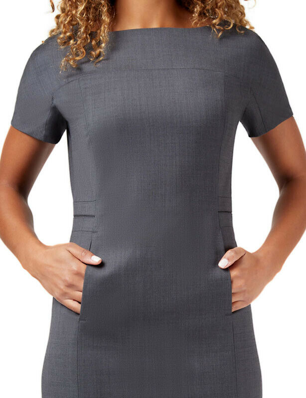 NNT Womens Sharkskin Short Sleeve Dress Classic Fit Stretch Knee Length CAT6BE-Collins Clothing Co