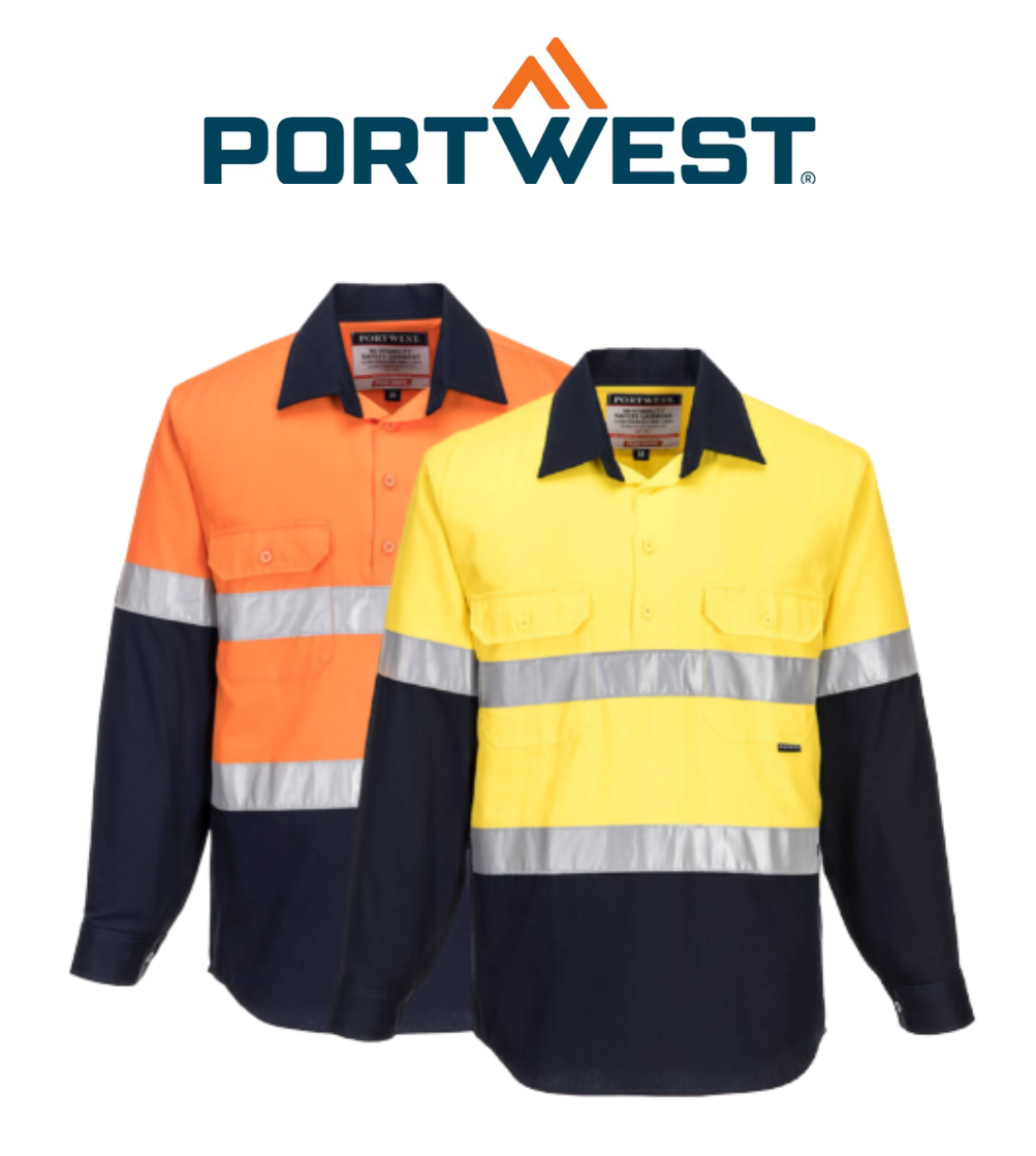 Portwest Mens Prime Mover Hi-Vis Work Shirt Long Sleeve Closed Front Taped MC101