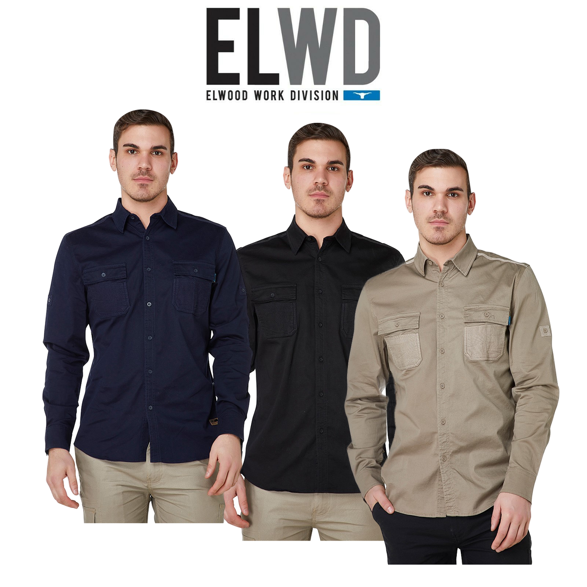 Elwood Mens Utility Shirt Work Casual Shirts Sun Protection Cotton Comfy EWD301