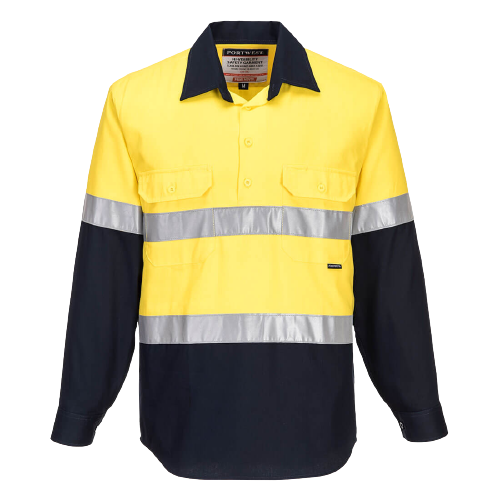 Portwest Hi-Vis Two Tone Regular Weight Long Sleeve Closed Front Shirt Tape MC10-Collins Clothing Co