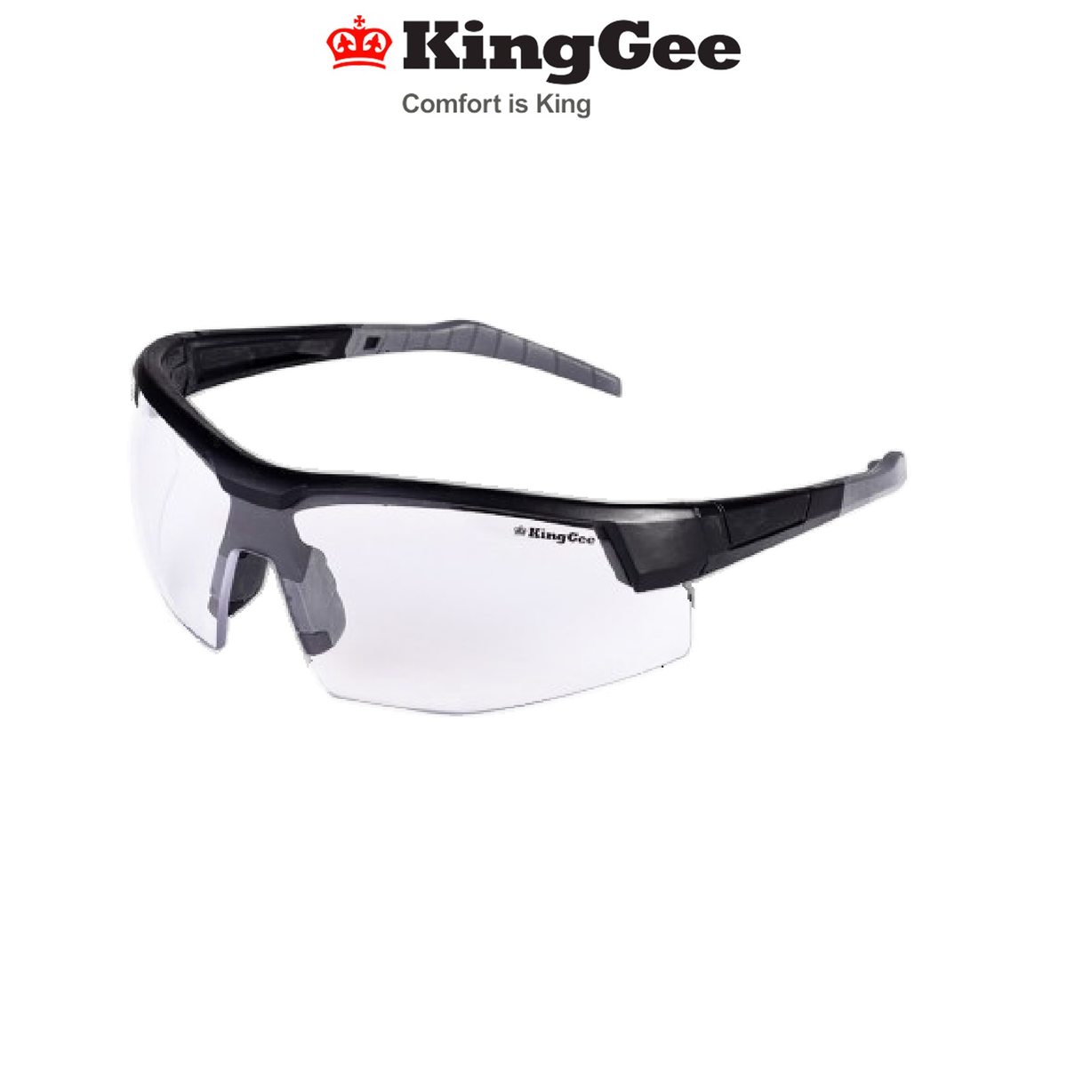 KingGee Unisex Combat Clear Safety Glasses Mat Black Workwear K99067