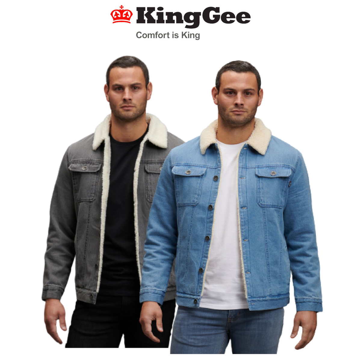 KingGee Mens Urban Denim Jacket Warm Sherpa Lining Winter Comfort Jackets K15041