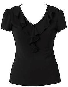 NNT Womens Cap Sleeve Ruffle Neck T- Top V Neck Cap Sleeves Shirt CAT48H-Collins Clothing Co