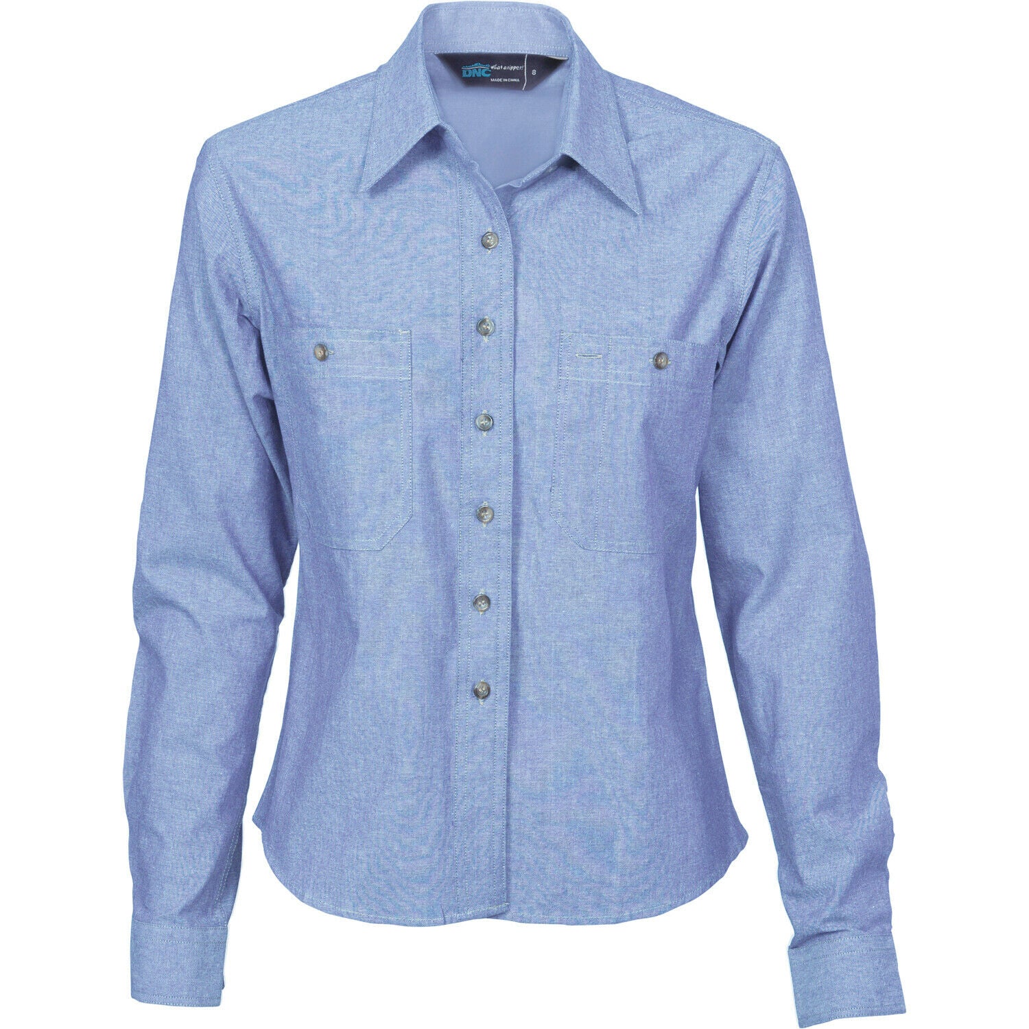 DNC Workwear Womens Ladies Cotton Chambray Shirt Long Sleeve Casual 4106-Collins Clothing Co