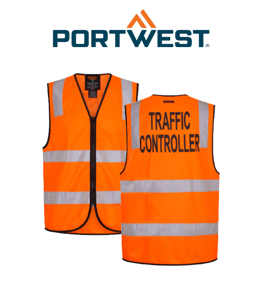 Portwest Traffic Controller Zip Vest D/N Reflective Tape Work Safety MZ105