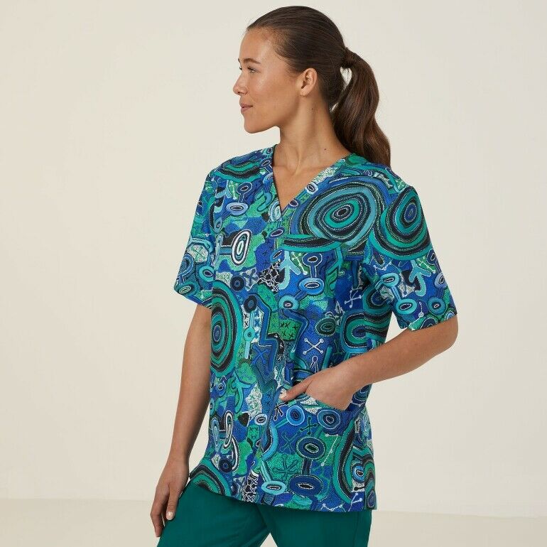 NNT Uniforms Unisex Warlu Indigenous Print Scrub Top V Neck Nurses Work CATRFR-Collins Clothing Co