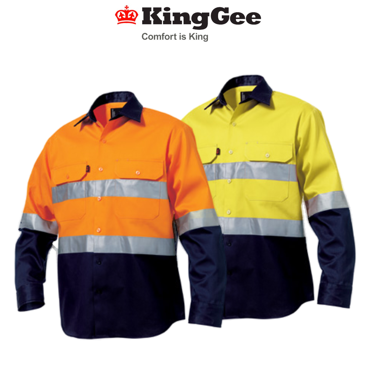 KingGee Mens Hi-Vis Spliced Drill Shirt Long Sleeve Work Taped Safety K54315