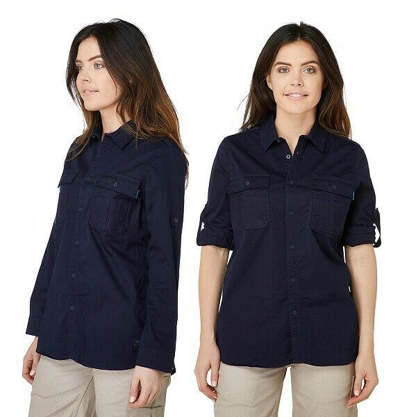 Womans Elwood Workwear Work Utility Stretch Twill Shirt Roll Up Sleeves EWD701